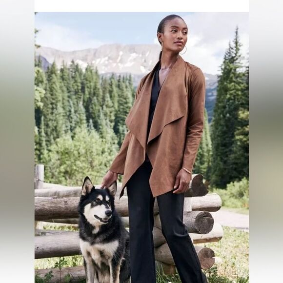 SOFT SURROUNDINGSShape Drape Suede Jacket cardigan  in Saddle Size large - Picture 2 of 9